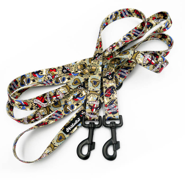 Hundeleine Dog Tattoo Flash Breite 2,5 cm, 1" breit, Karabinerhaken schwarz 8 cm