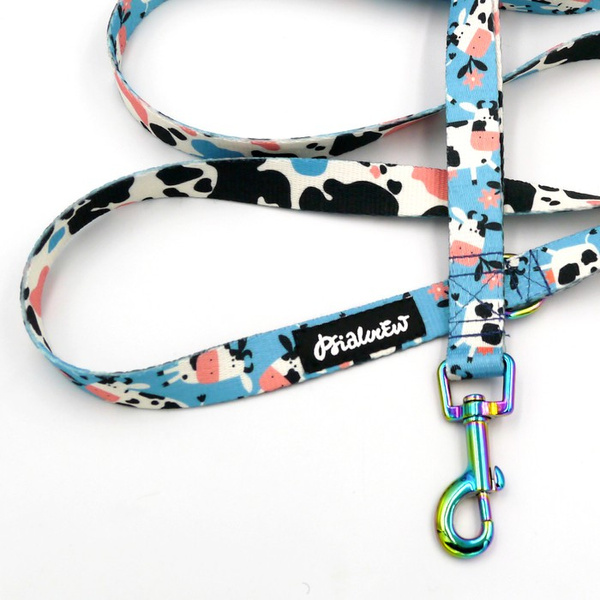 Walking leash for Dog Spotted Cow Psiakrew, width 2 cm, holo snap hook 6 cm