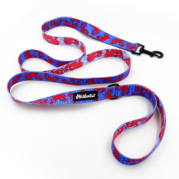 Dog Leash Sea Look -crab and octopus pattern; width 2.5 cm, 1" wide, black snap hook 6 cm