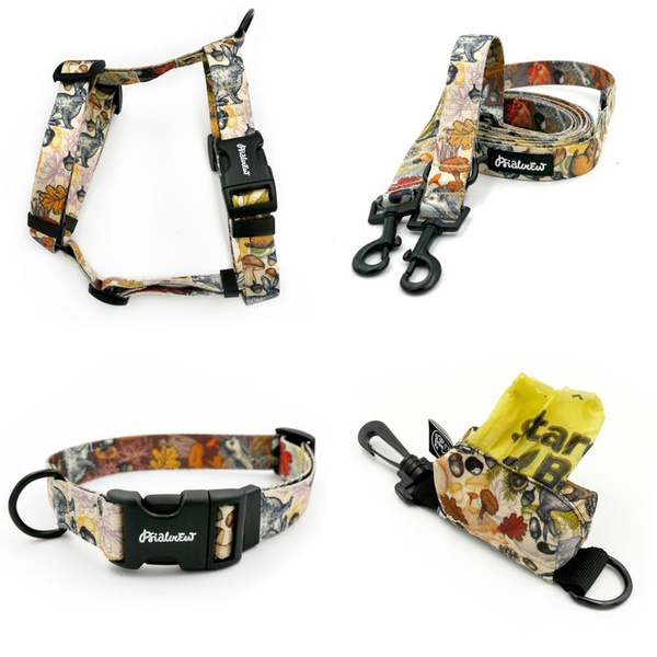 ACCESSORY KIT. Medium dog. Forest Treasures Psiakrew Series; Collar, Harness, Leash, Pouch for poop bags