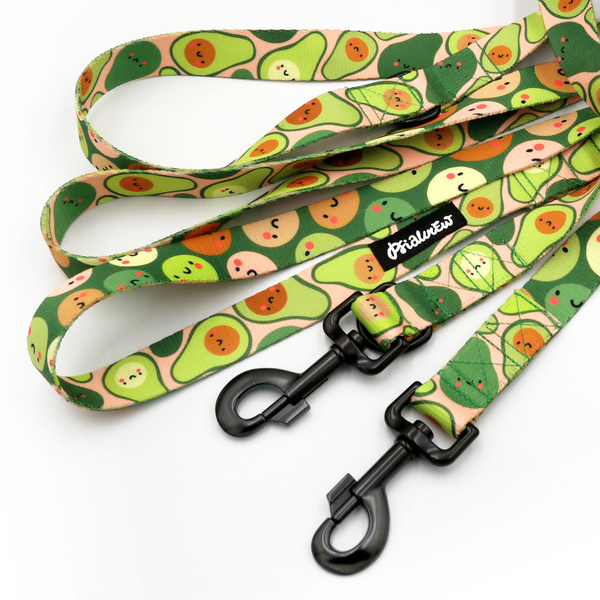 Długa smycz dla psa przepinana Guacamole Time Psiakrew, taśma 2,5 cm karabińczyk 8 cm czarny