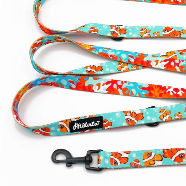 Long Dog Leash Blue Lagoon Psiakrew width 2 cm (0.78"), black snap hook 6 cm