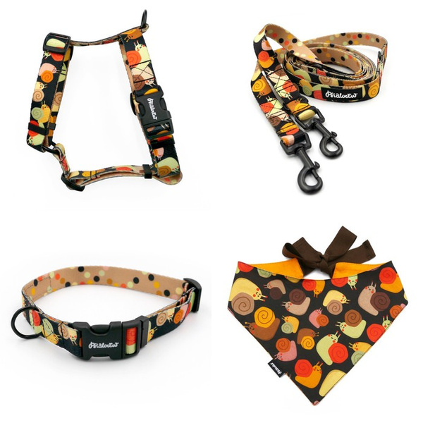 ACCESSORY KIT. Small dog. Snail Family Psiakrew Series; Collar, Harness, Leash, Bandana