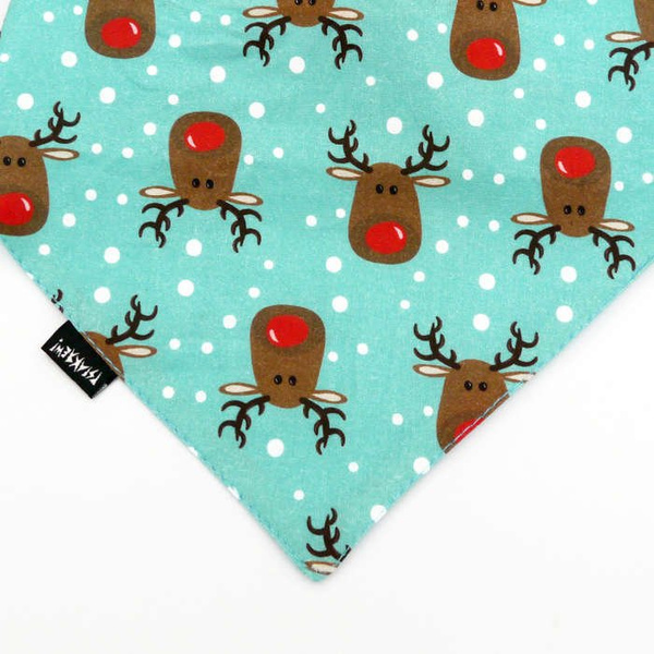 Premium Dog Bandana Rudolf Reindeer handkerchief style to tie around your pet’s neck
