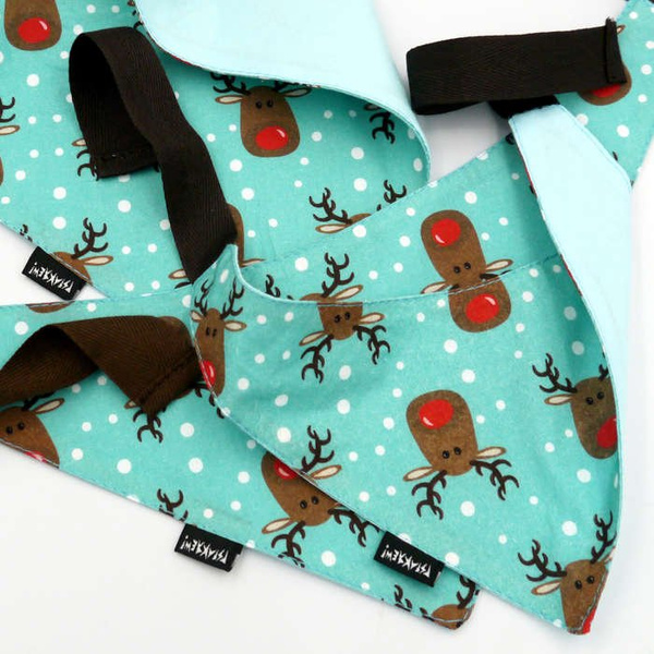 Premium Dog Bandana Rudolf Reindeer handkerchief style to tie around your pet’s neck