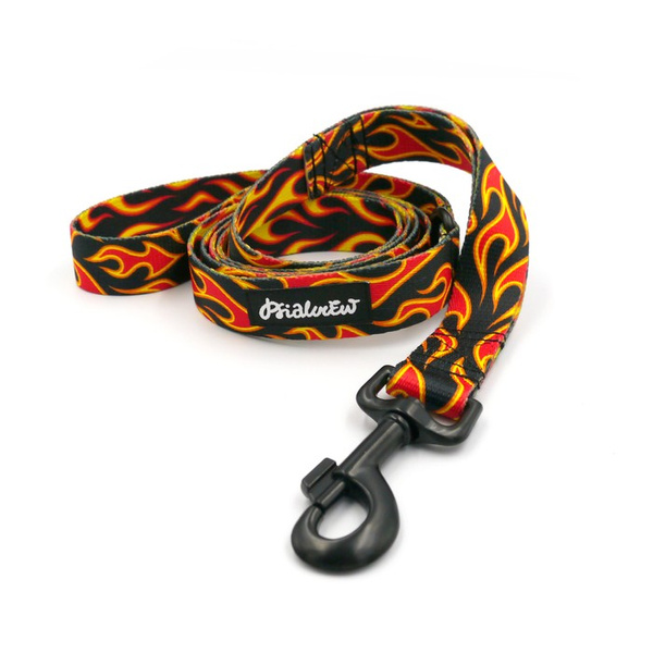Smycz spacerowa miejska dla Psa Dog On Fire, szerokość 2,5 cm, duży czarny karabińczyk 8cm