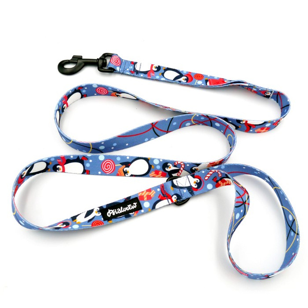 Dog Leash Penguin Winter Psiakrew width 2.5 cm, 1" wide, big black snap hook 8 cm