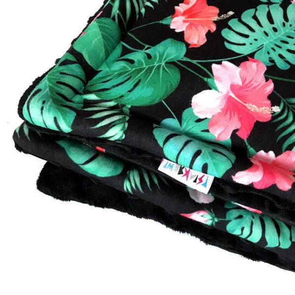 Kocyk dla psa Tropical Monstera Psiakrew, mata, pled dla psa w tropikalne wzory, polar Minky