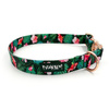 Dog Collar Psiakrew Tropical Monstera 2.5 cm, 1" wide, pink gold clip