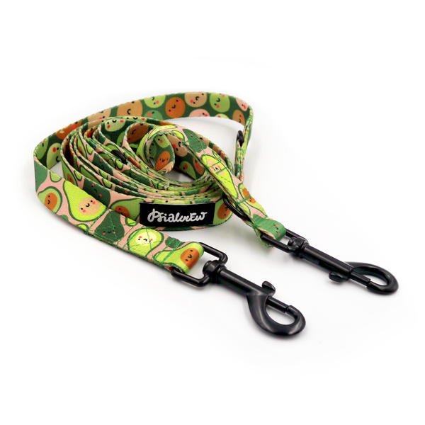 Long Dog Leash Guacamole Time Psiakrew width 2 cm (0.78"),  black snap hook 7 cm (3,15")