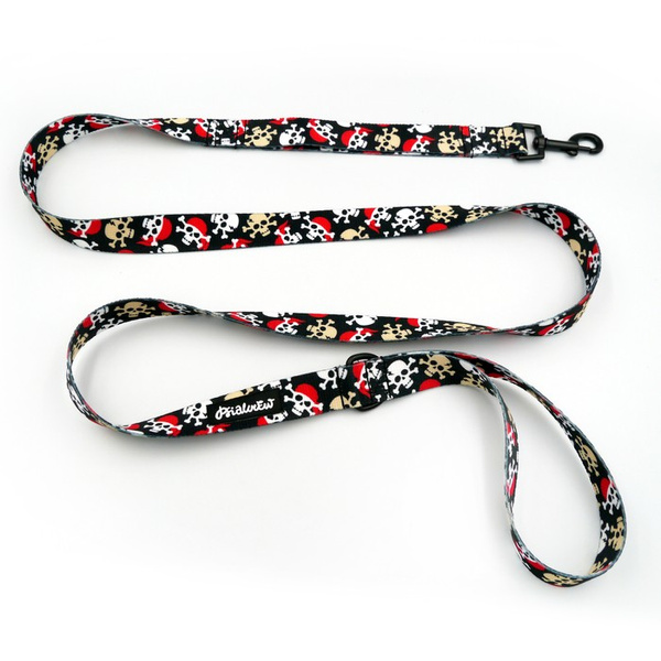 Dog Leash Pirates width 2.5 cm, 1" wide, black snap hook 6 cm