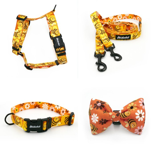 ACCESSORY KIT. Small dog. Busy Bees Psiakrew Series; Collar, Harness, Leash, Bow Tie