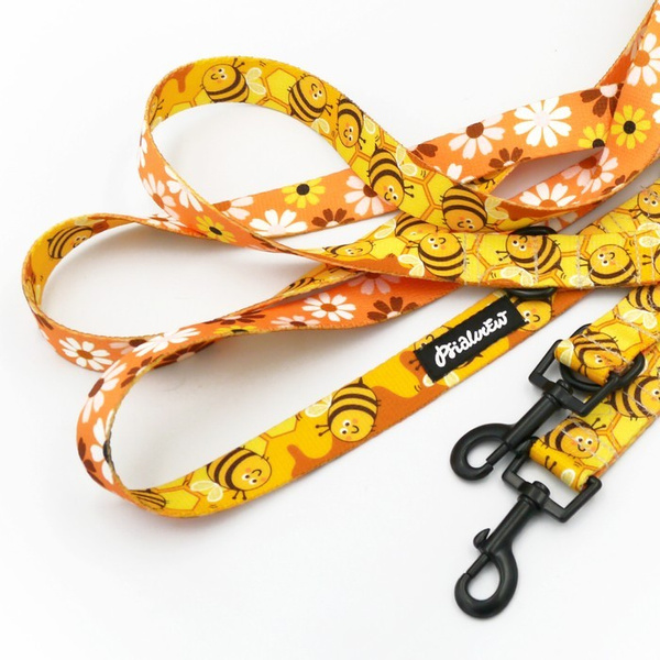 Dog Leash Busy Bees width 2.5 cm, 1" wide, snap hook black 6cm