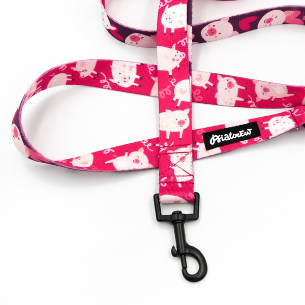 Hundeleine Piggy in Love Psiakrew Breite 2,5 cm, 1" breit, schwarzer Karabinerhaken 6 cm