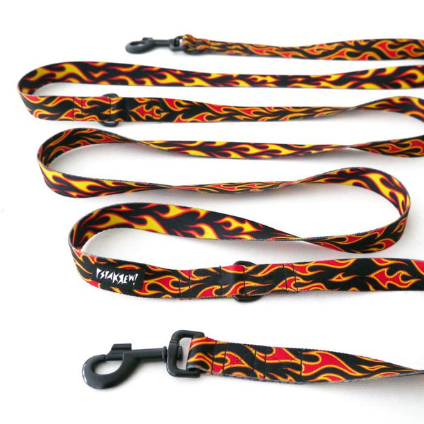 Smycz Dla Psa Przepinana Regulowana Dog On Fire Psiakrew 2,5 cm, duży czarny karabińczyk 8 cm