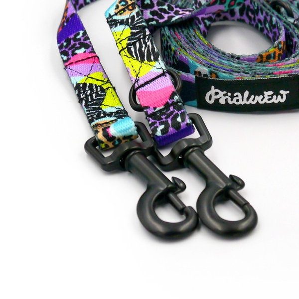 Long adjustable dog leash for small dogs, Crazy Leopard Psiakrew, 1.5 cm, black snap hook 6 cm