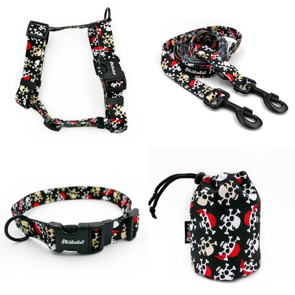 ACCESSORY KIT. Big dog. Pirates Psiakrew Series; Collar, Harness, Leash, Sachet for dog treats