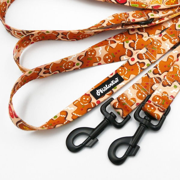 Lange abnehmbare Hundeleine Zimt-Lebkuchen Psiakrew, Band 2,5 cm, Karabiner 8 cm, schwarz