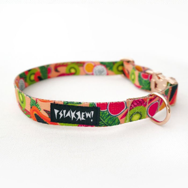 Dog Collar Psiakrew Tutti Frutti, 2 cm 0.78" wide, for smaller dogs, pink gold clip