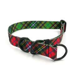 Halb-Klemmhalsband- Tartan Psiakrew  , 2,5 cm breit, für mittelgroße und größere Hunde, Schwarz-Beschläge, Psiakrew