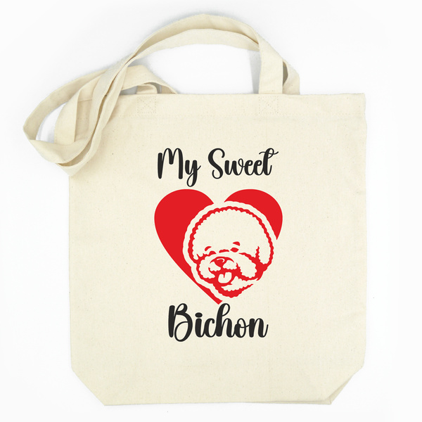 Personalized Cotton Tote Bag Psiakrew Bichon Frise Dog + Custom Text
