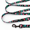 Dog Leash Tropical Monstera width 2.cm, (0.78") wide, black snap hook 7 cm