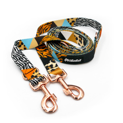 Dog Leash Wild Animals width 2.5 cm, 1"  wide, pink gold, big snap hook 8 cm