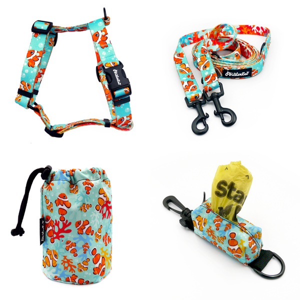 ACCESSORY KIT. Small dog. Blue Lagoon Psiakrew Series; Pouch, Harness, Leash, Sachet for dog treats