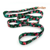 Dog Leash Tropical Monstera width 2.5 cm, 1" wide, big gold snap hook 8 cm