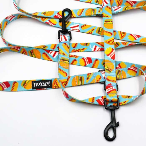 Long Dog Leash Doggy Foodie width 2 cm (0.78")  wide, black snap hook 7 cm