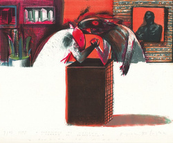 Litografia barwna CZERWONY OD WYSIŁKU I CZARNY OD URODZENIA grafika artystyczna Krzysztof Świętek