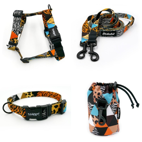 ACCESSORY KIT. Small dog. Wild Animals Psiakrew Series; Collar, Harness, Leash, Sachet for dog treats