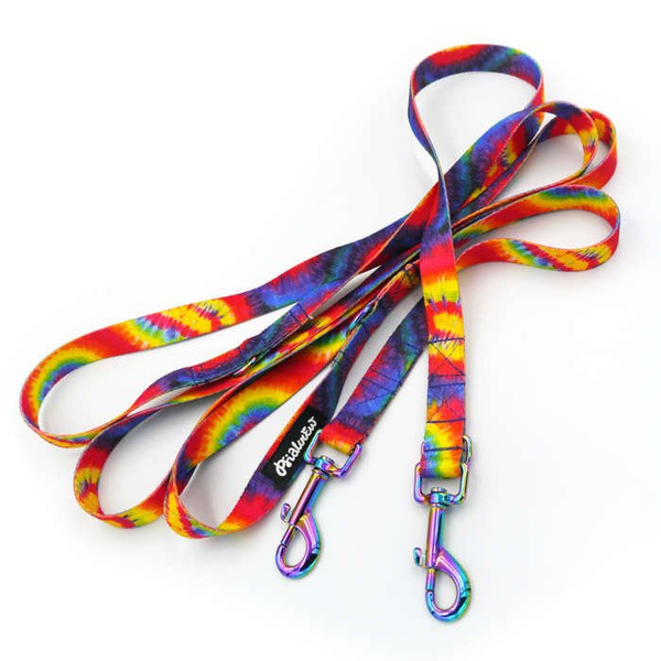 Long Dog Leash Tie Dye width 2 cm (0.78") wide, Holo petrol effect snap hook 7 cm