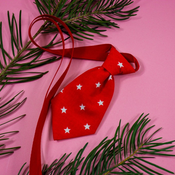 Red Christmas tie with white stars for a dog Psiakrew