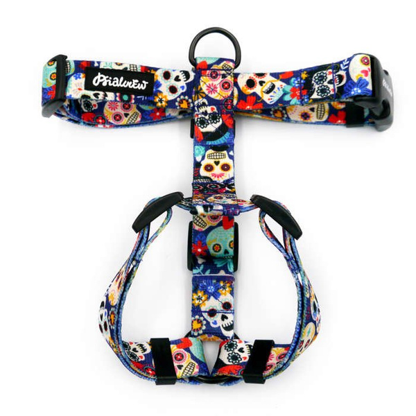 Harness for Dog, Día de los Muertos, Guard Harness, for medium and big dogs, black extras