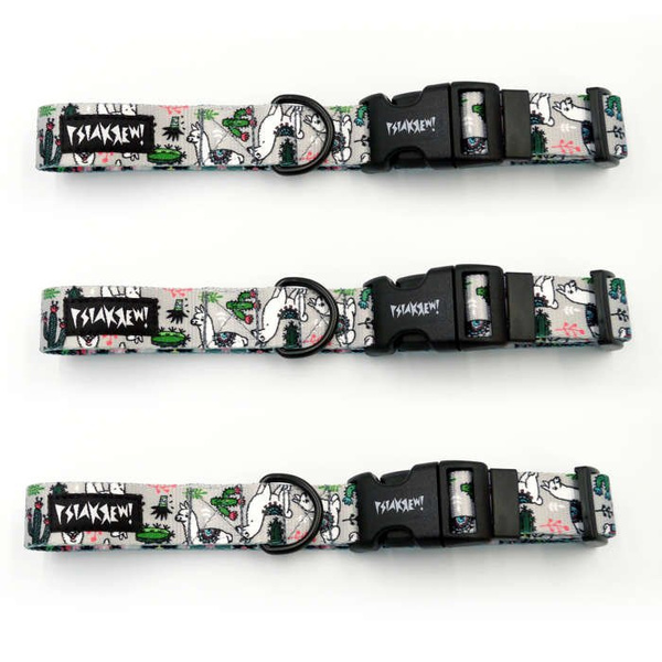 Dog Collar Psiakrew Grey Llama 2.5 cm, 1" wide, black extras