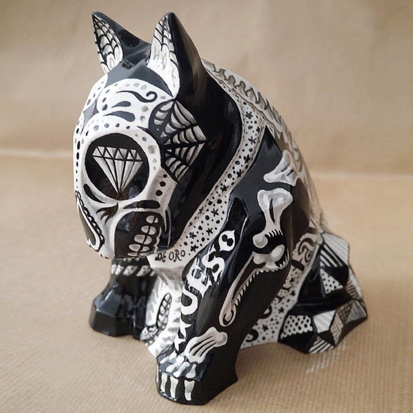 Sculpture Mexican Bull Terrier Tattoo, Day of the Dead, Dia De Los Muertos sculpture Dog skeleton