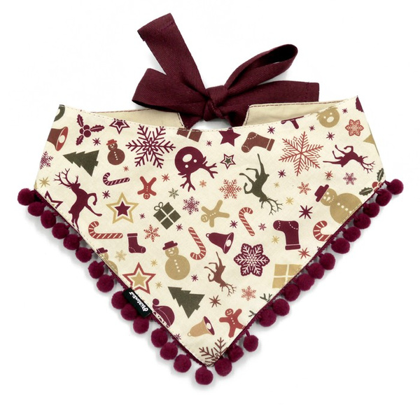 Psiakrew dog bandana, tied handkerchief, Christmas motifs, pompoms