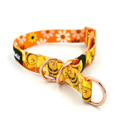Half-choke collar Busy Bees, 2 cm wide, for small dogs, golden extras