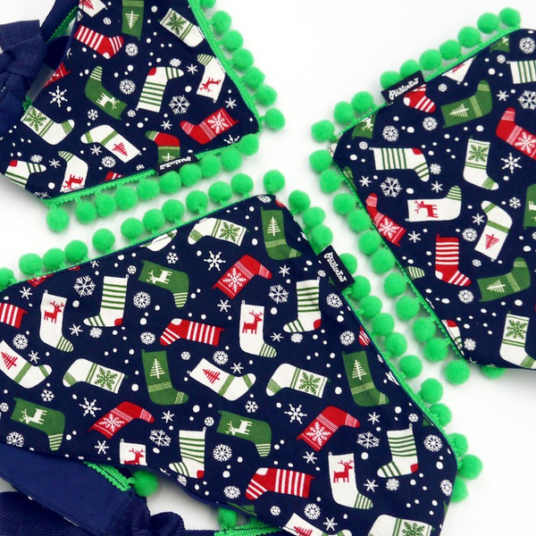 Psiakrew dog bandana, tied handkerchief, Christmas motifs, pompoms