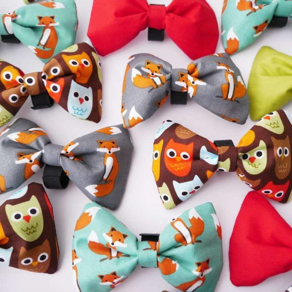 Dog Bow Tie, gift for dog, Pet Bow Tie, Bowtie, Collar Attachment, Brown, owl pattern