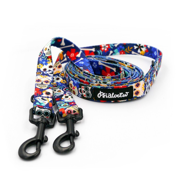 Long Dog Leash Día de los Muertos Psiakrew width 2 cm (0.78"), black snap hook 6 cm