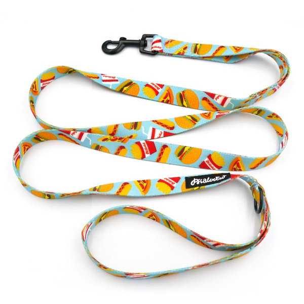 Laufleine für Hund Doggy Foodie Psiakrew, Breite 2 cm, schwarzer Karabinerhaken 6 cm