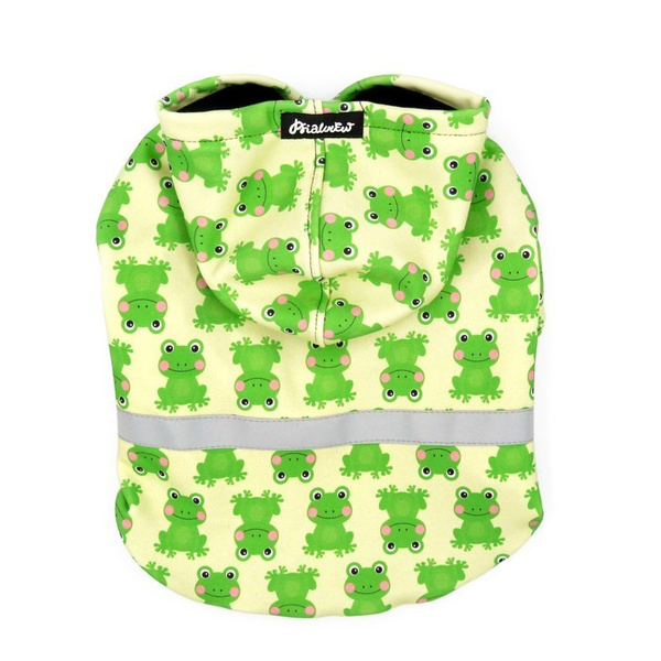 Dog Hoodie Green Frogs Psiakrew, reflective inserts, frogs print