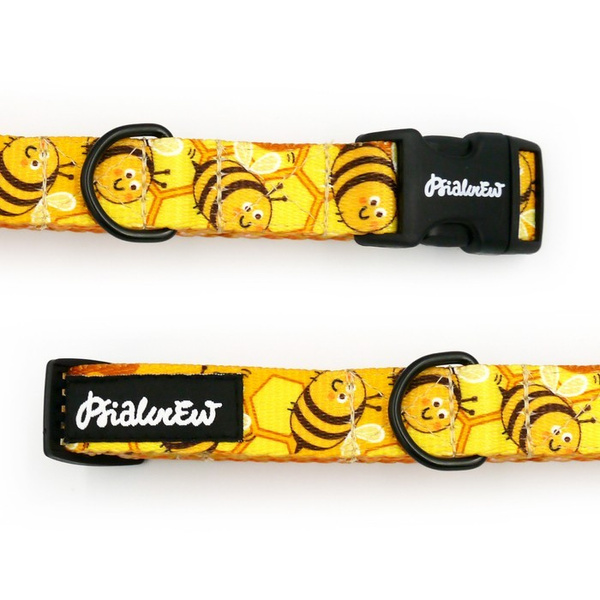 Verstellbares Hundehalsband Fleißige Bienen Psiakrew, Breite 2 cm, kleiner Hund, schwarze Beschläge