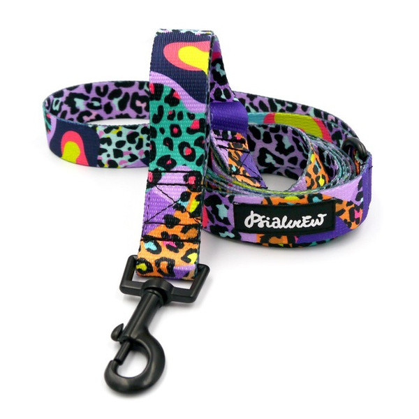 Dog Leash Crazy Leopard width 2.5 cm, 1"  wide, black snap hook 6 cm