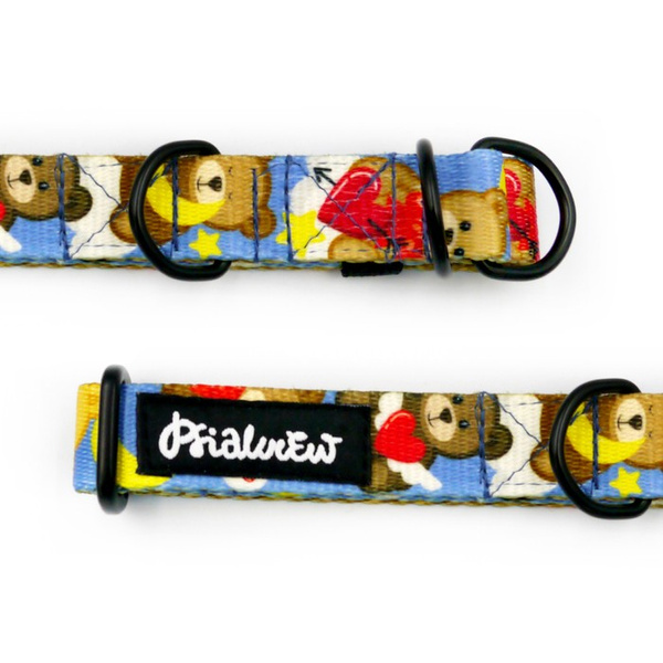 Obroża półzaciskowa Teddy Bear szeroka na 2 cm, dla małych psów, czarne dodatki