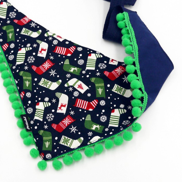 Psiakrew dog bandana, tied handkerchief, Christmas motifs, pompoms