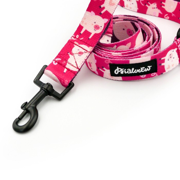 Dog Leash Piggy in Love Psiakrew width 2.5 cm, 1" wide, black snap hook 6 cm