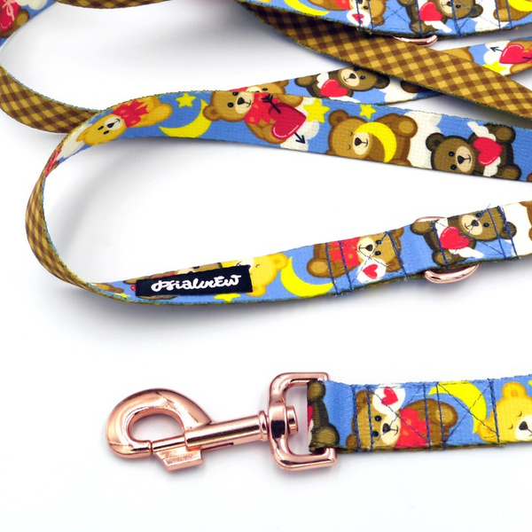 Lange Hundeleine abnehmbar verstellbar Teddy Bear Psiakrew Design Breite 2,5 cm, Karabiner roségold